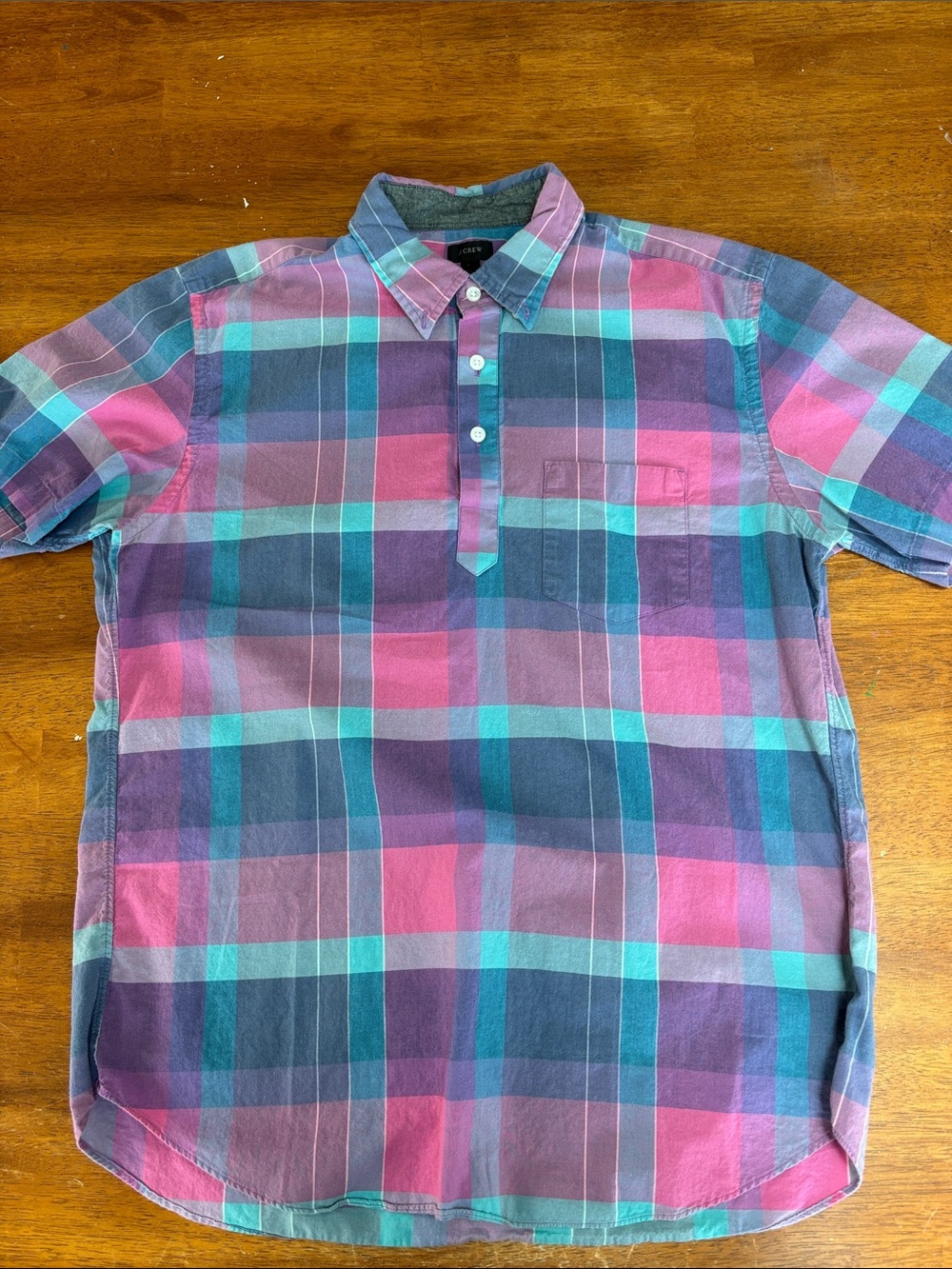 Short-Sleeve Plaid Shirt - Pink & Blue